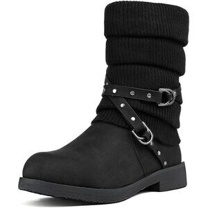 Women's Mid Calf Faux Fur Fashion Black Winter Snow Boots Synthetic Rubber Sole